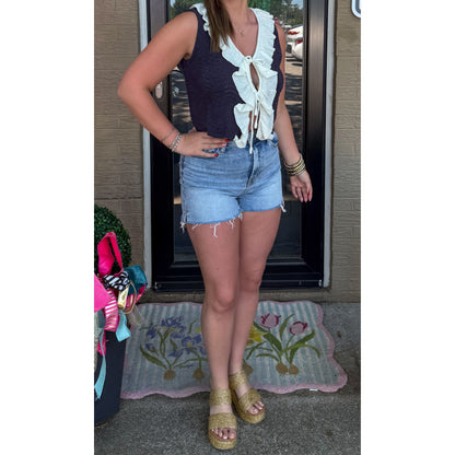 Scotty Lace Tie Top, Navy/Cream