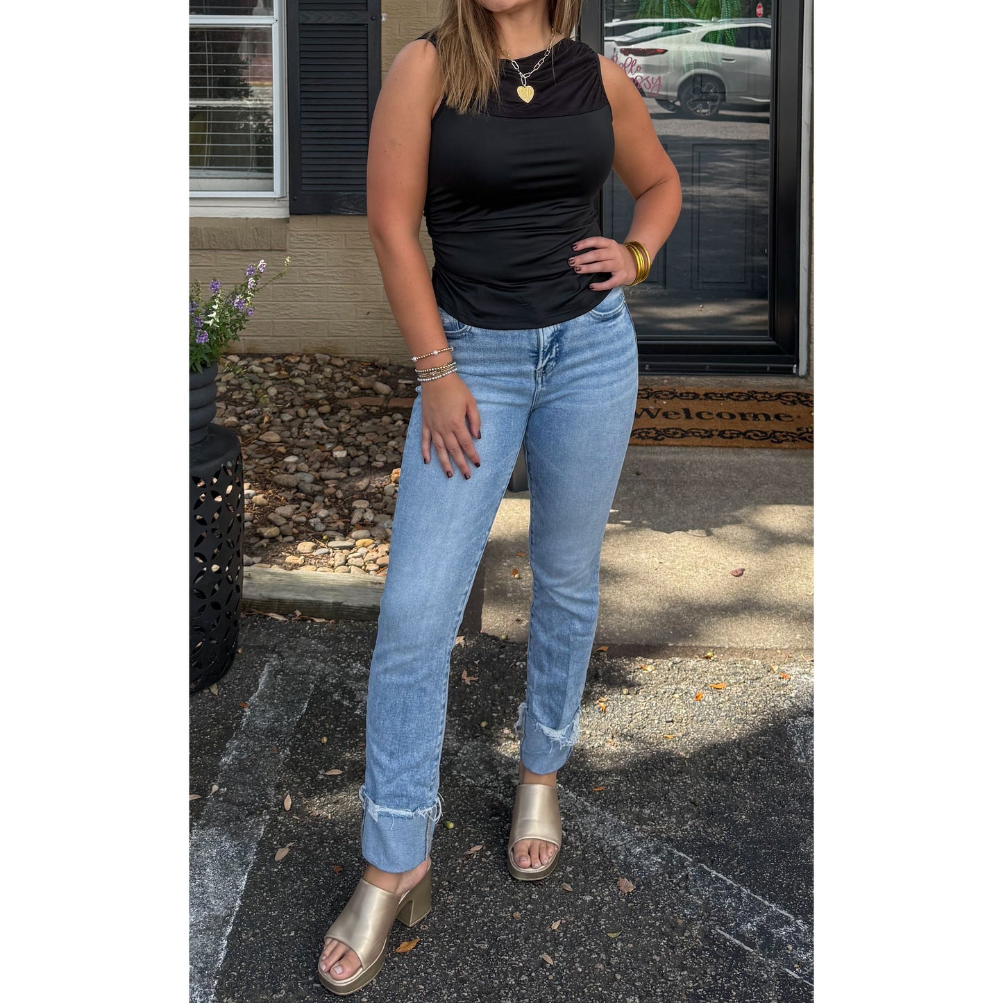 Mesh Detail Top, Black