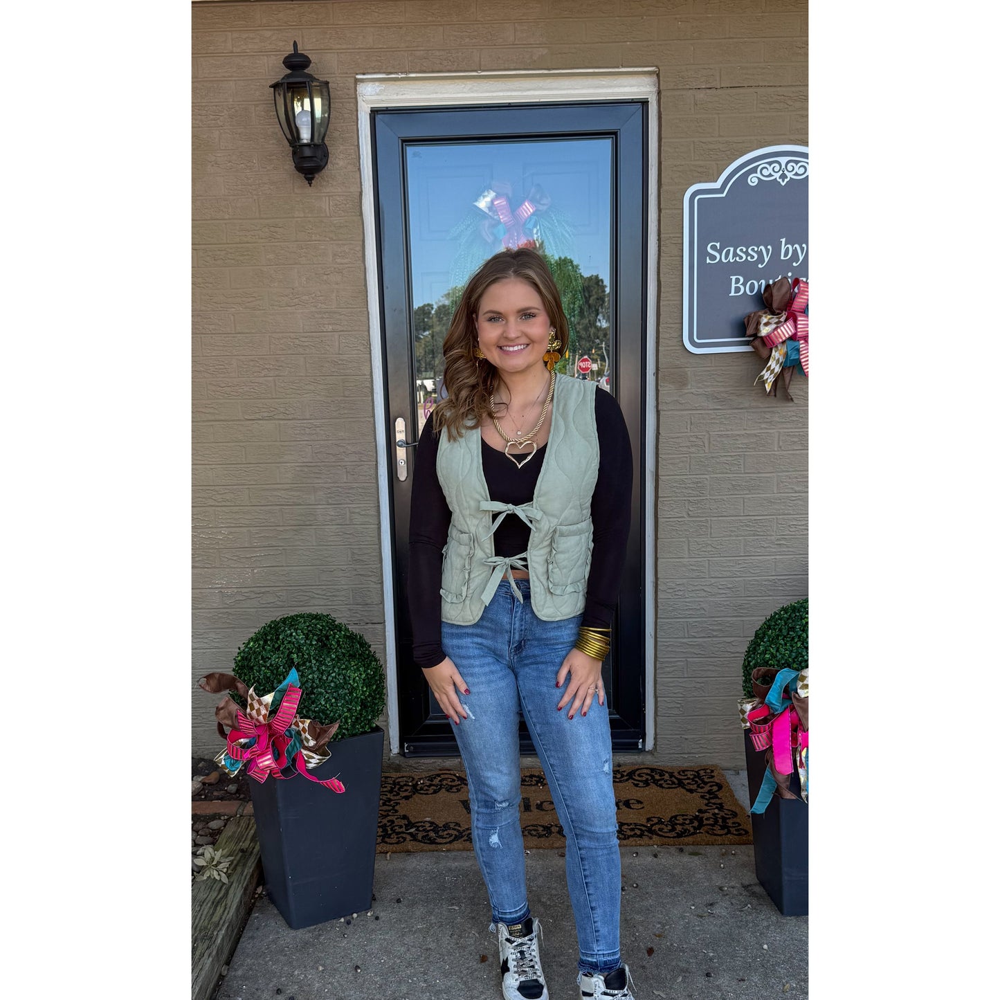 Reign Quilted Vest, Sage Green