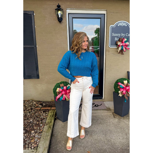 Leigh Crop Sweater, Teal