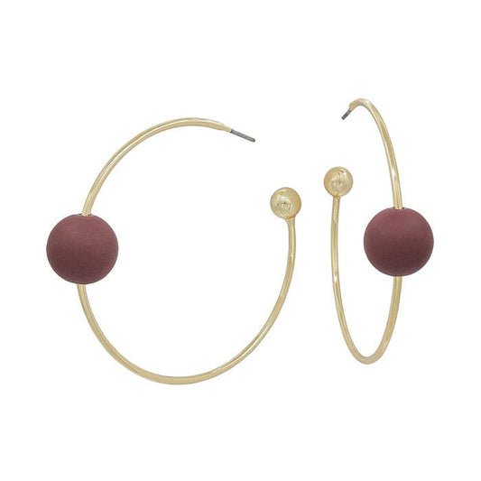 Gold Thin Hoop w/ Maroon Beaded Accent