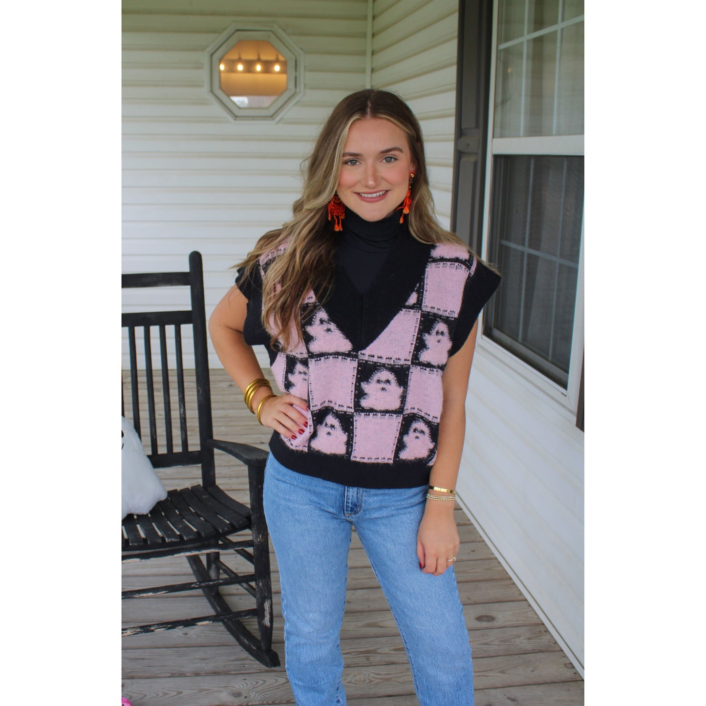 For the Ghouls Sweater Vest, Light Pink/Black