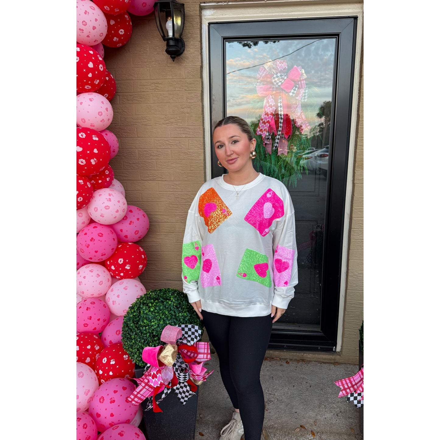 Ace of Hearts Sequin Top, White Multi