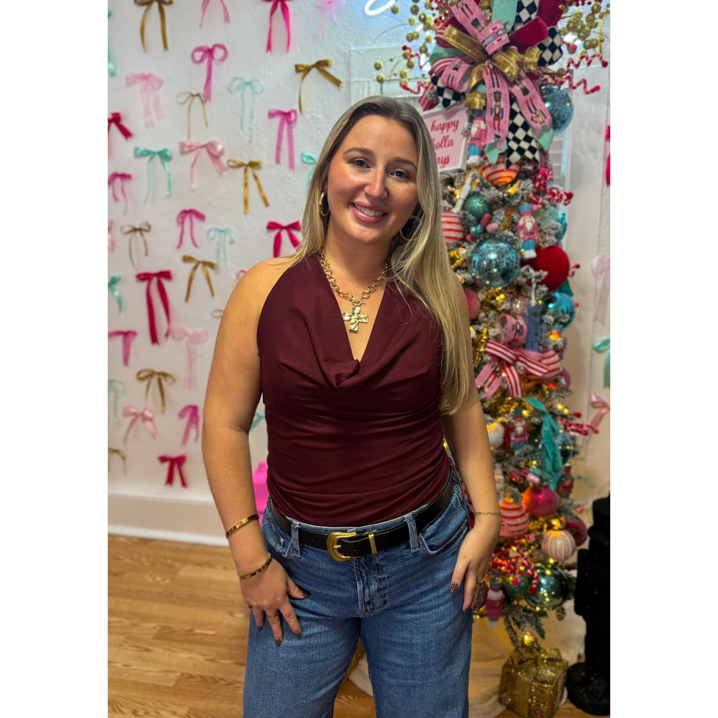 Cameron Halter Top, Burgundy