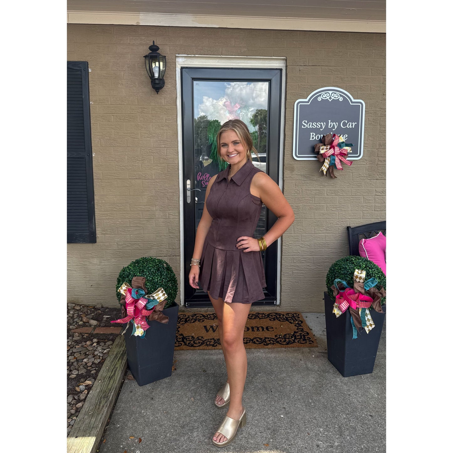Annie Suede Mini Dress, Chocolate