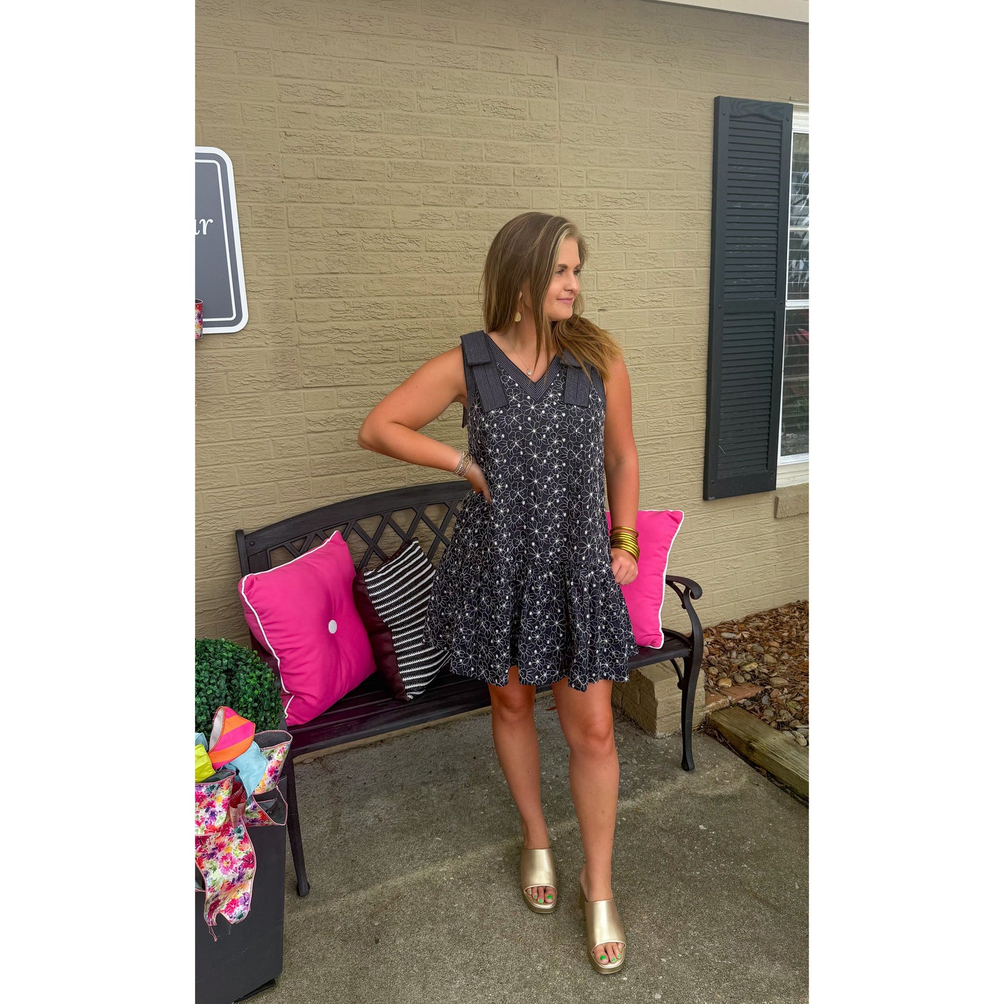 Rachel Floral Mini Dress, Black/White