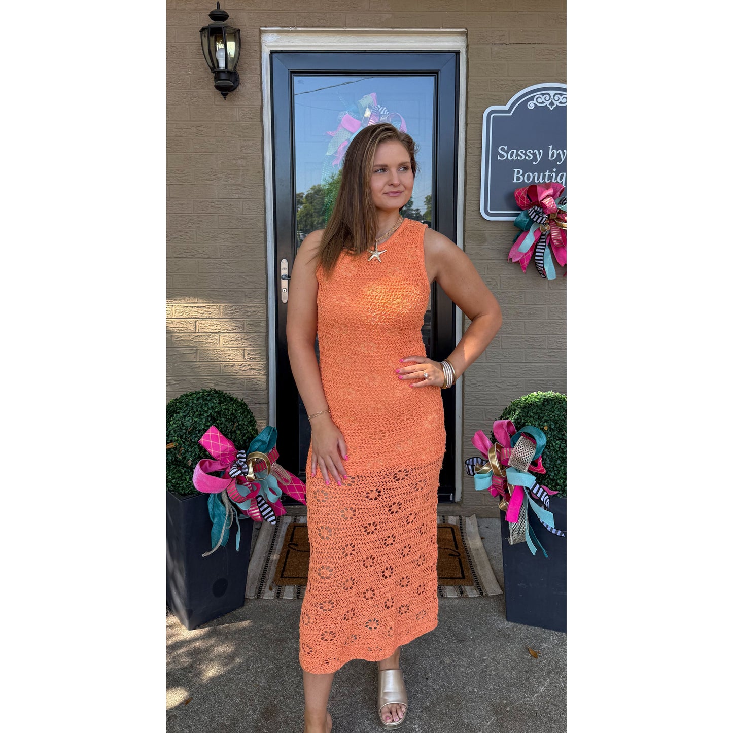 Dahlia Knit Midi Dress, Orange