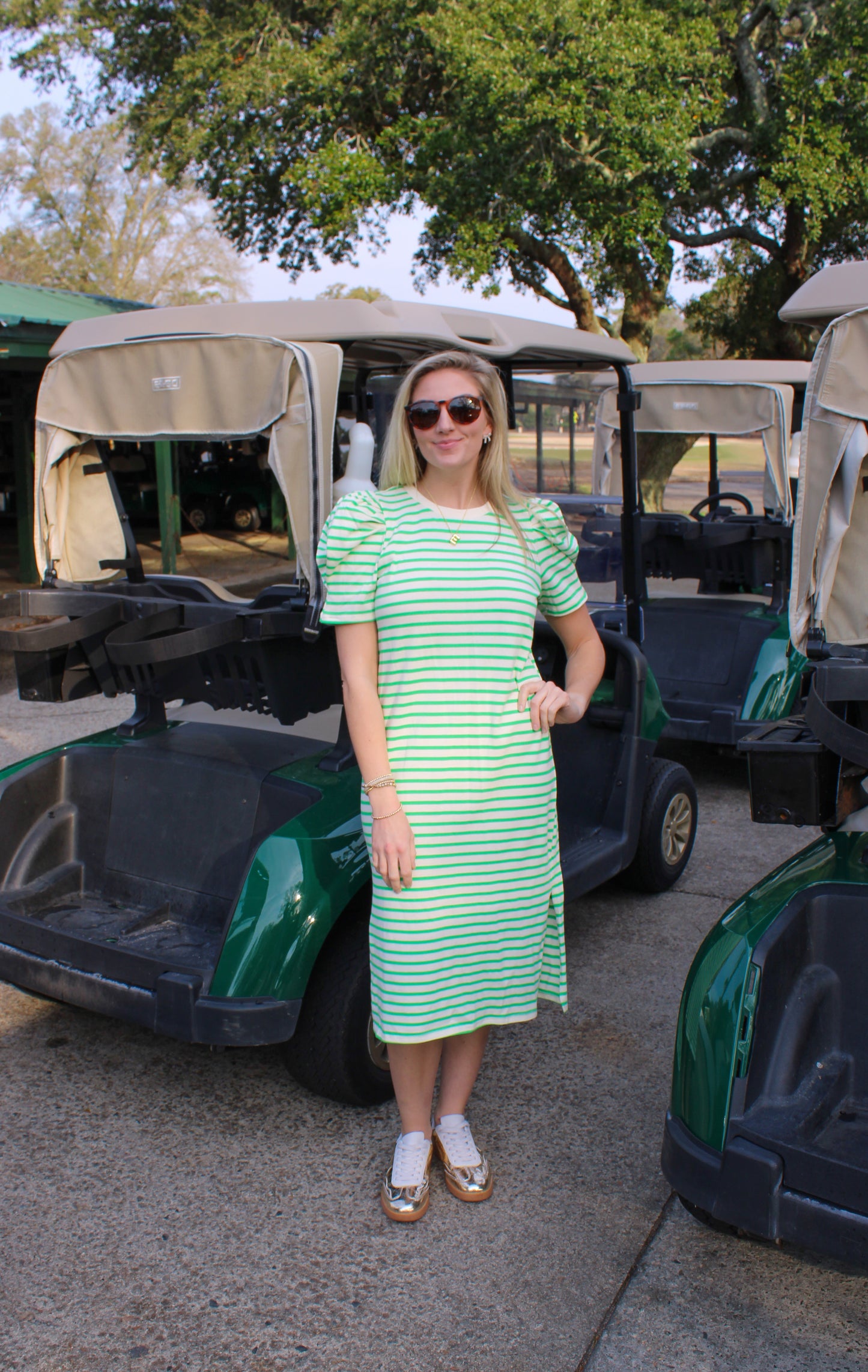 Put it on the Green Stripe Midi Dress, Kelly Green/Cream