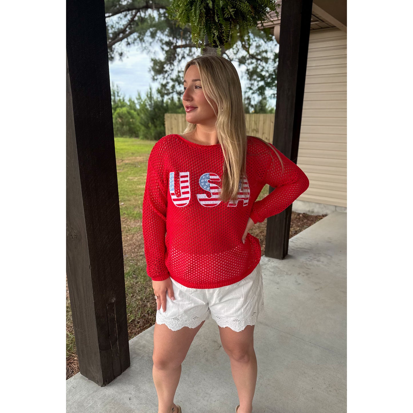 USA Crochet Top, Red