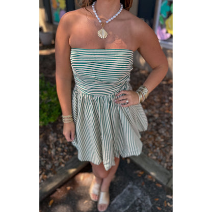 Sally Stripe Mini Dress, Cream/Green