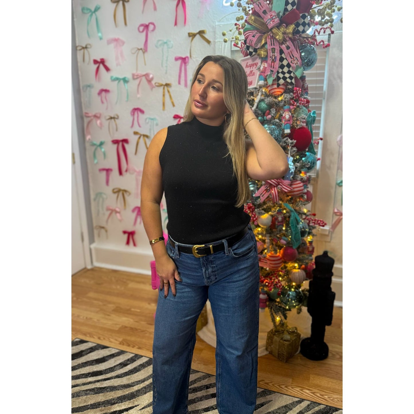 Metallic Detail Black Top