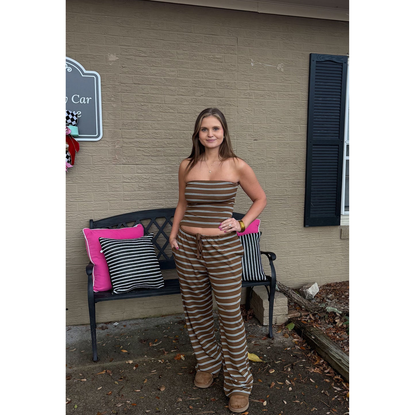 Parker Stripe Lounge Set, Brown/Blue