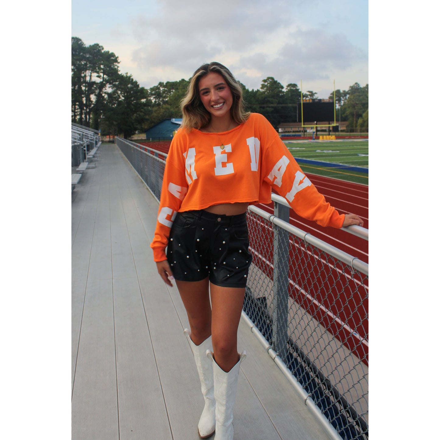 Game Day Crop Top, Orange/White