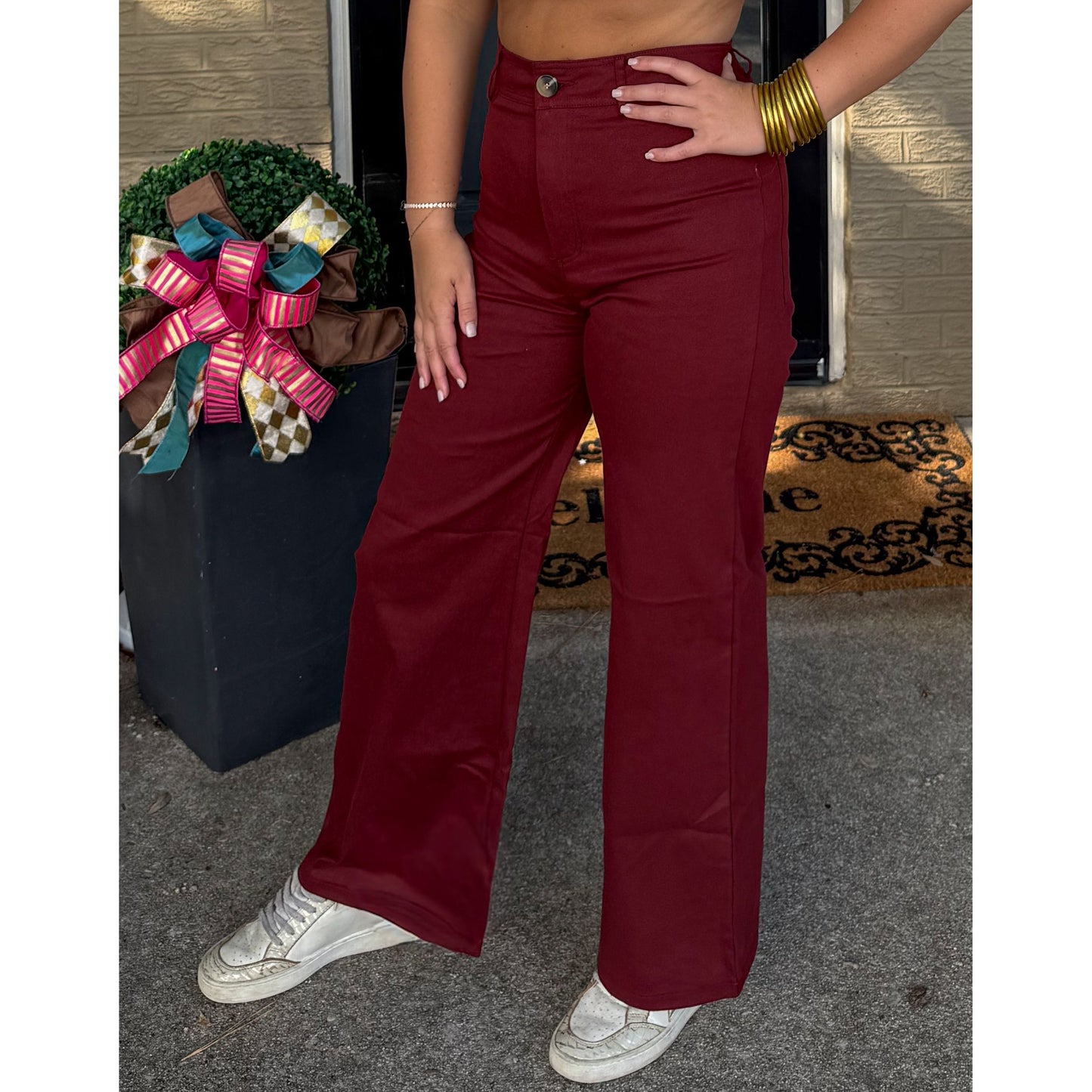 Tatum Straight Leg Pants, Burgundy