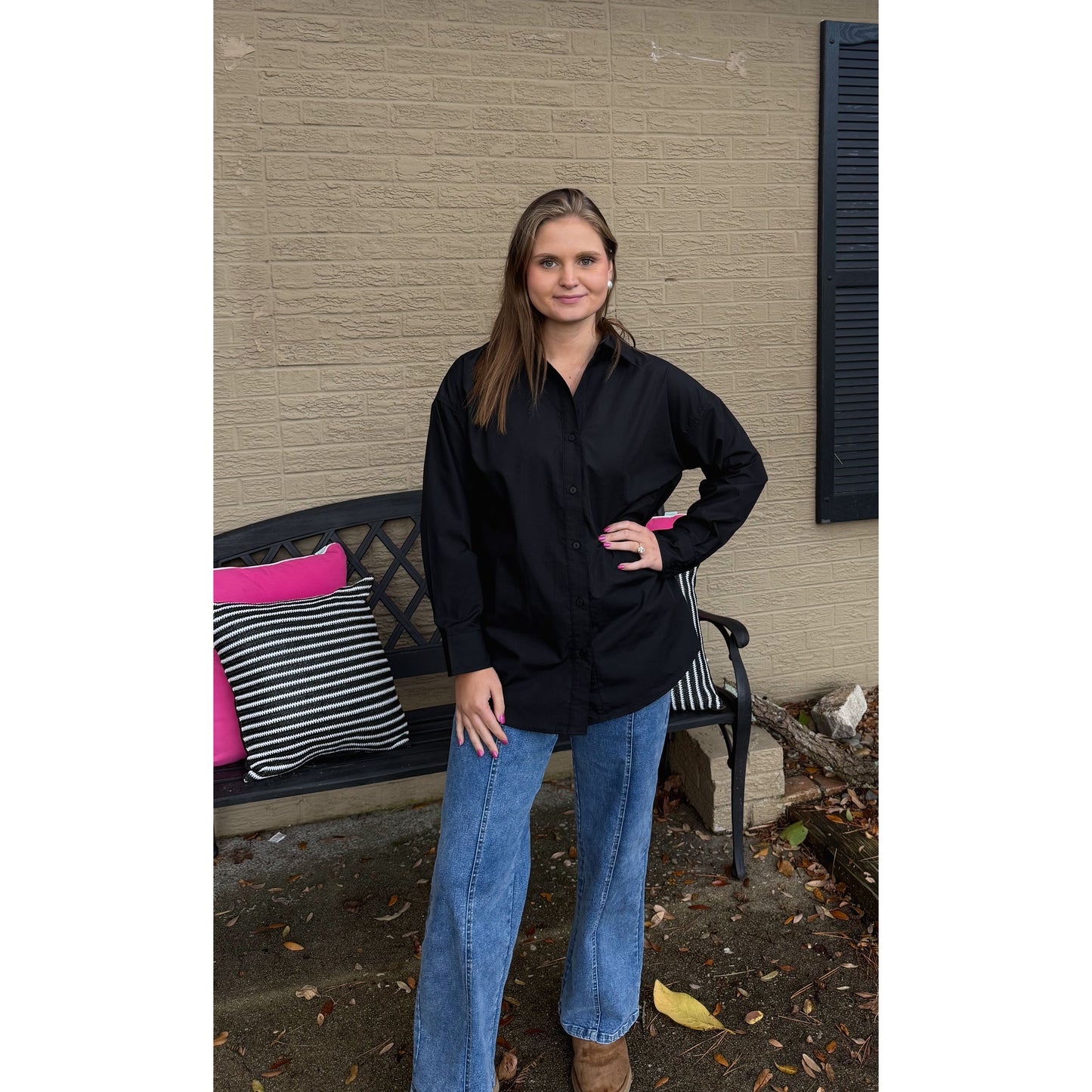 Sadie Button Down Blouse, Black