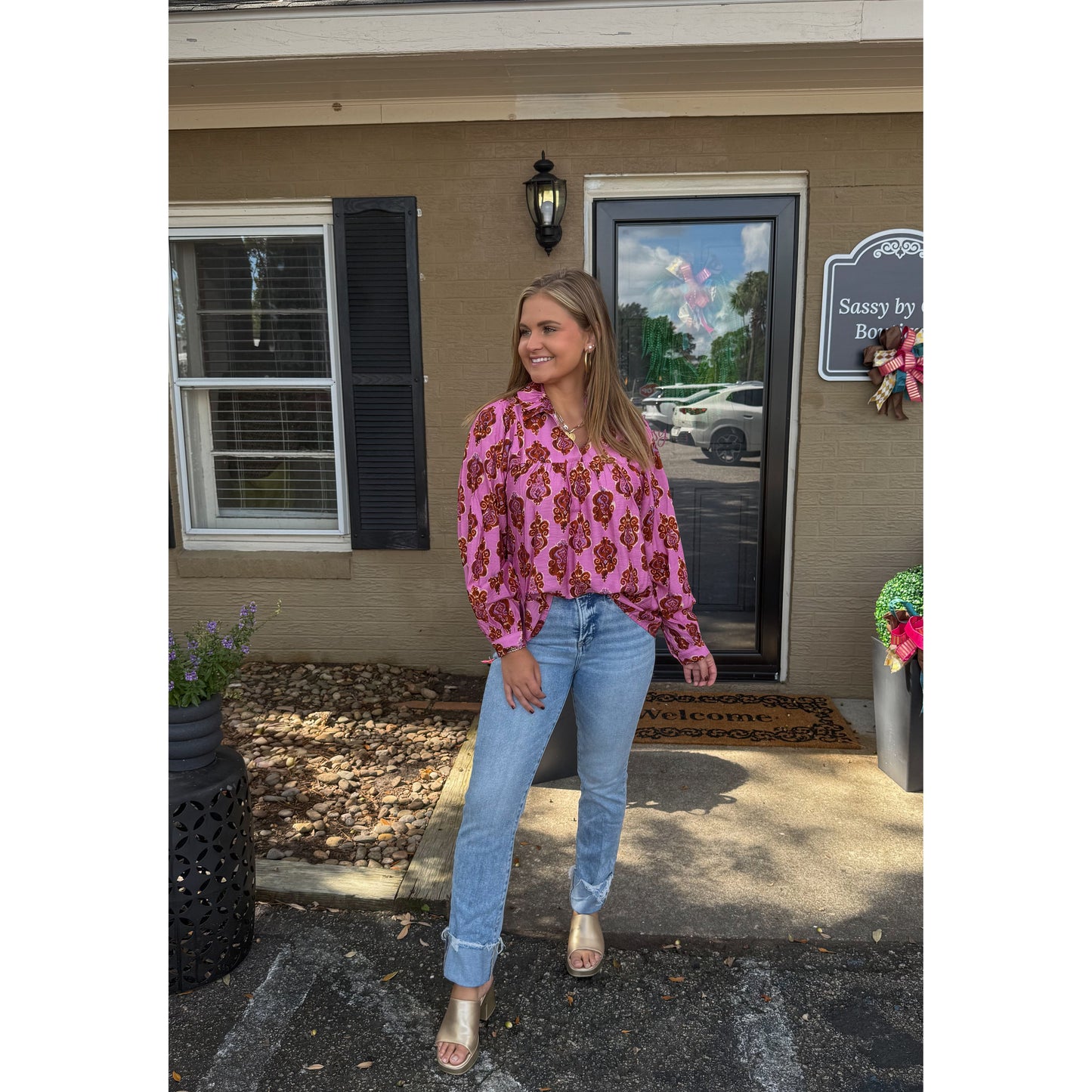 Gia Pattern Blouse, Pink Multi