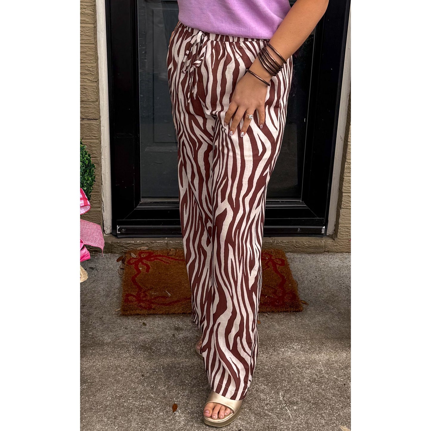 Zebra Print Pants, Brown/Cream