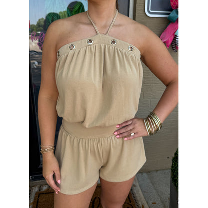 Eyelet Halter Neck Romper