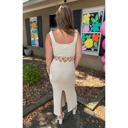 O-Ring Crochet Midi Dress, Cream