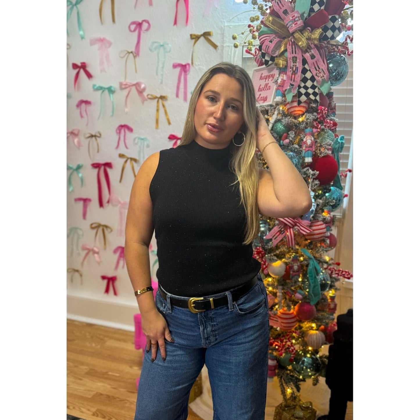 Metallic Detail Black Top