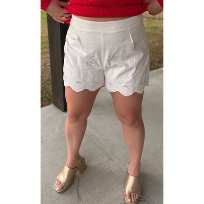 Eyelet Detail Shorts, White