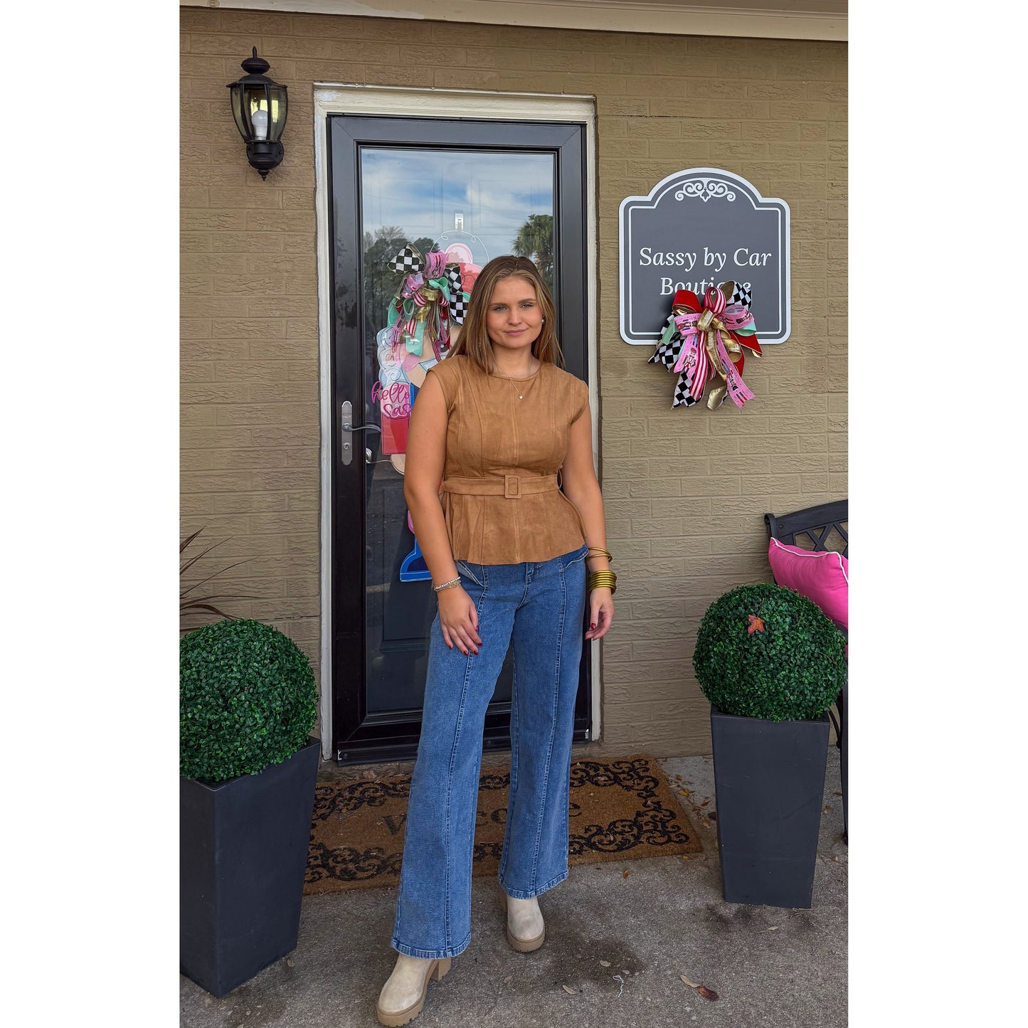 Cameron Belt Faux Suede Blouse