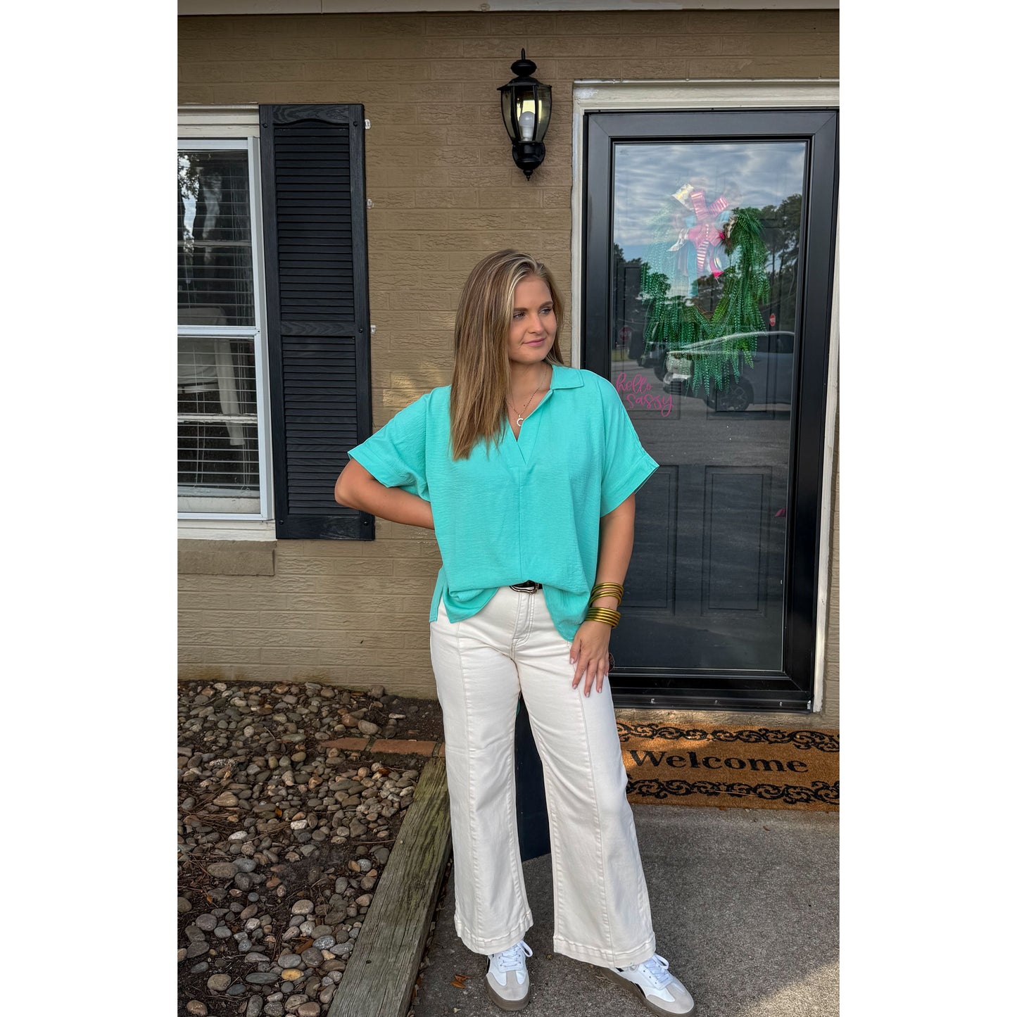 Julianna V-Neck/Collar Top, Mint