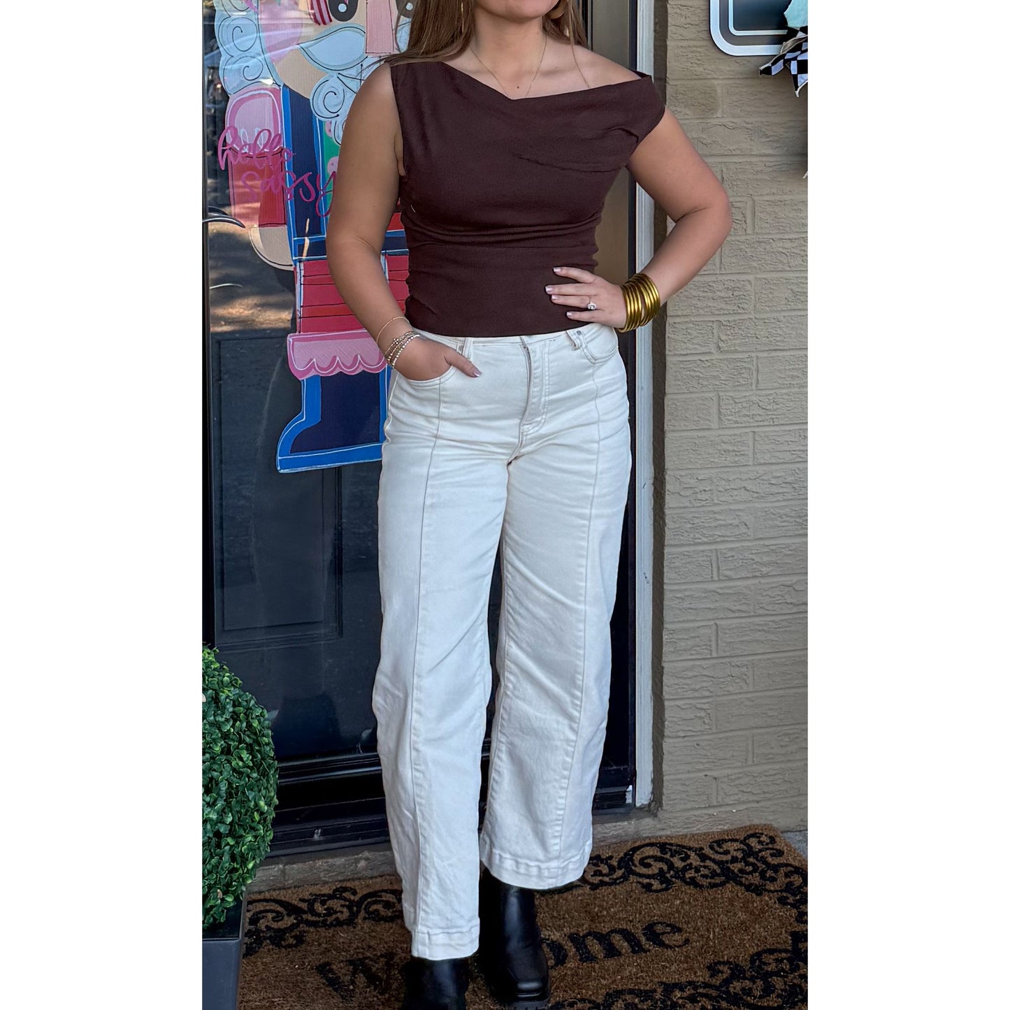 Asymmetrical Top, Chocolate Brown