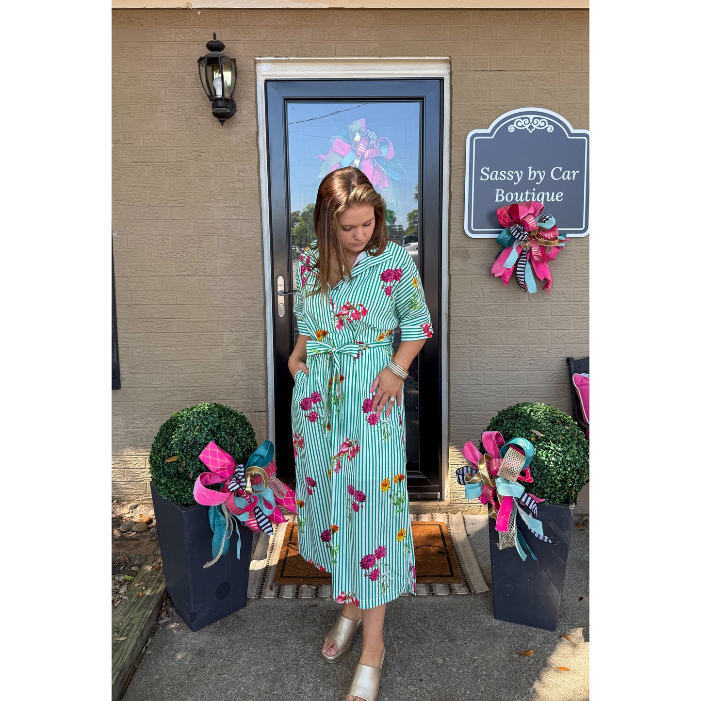 Lilly Detail Midi Dress, Green Multi