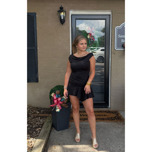 Asymmetrical Mini Dress, Black