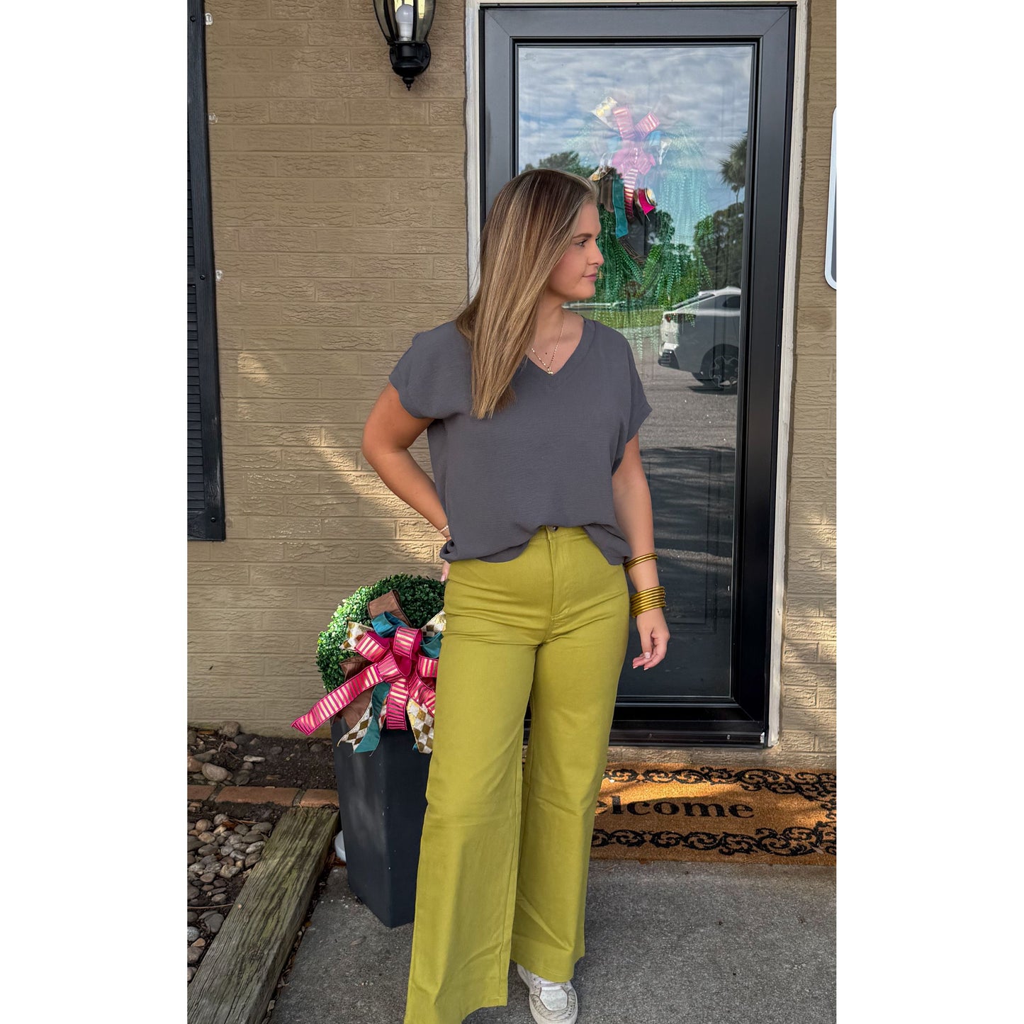 Stevie V-Neck Top, Grey