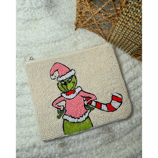 Grinch Beaded Coin Purse