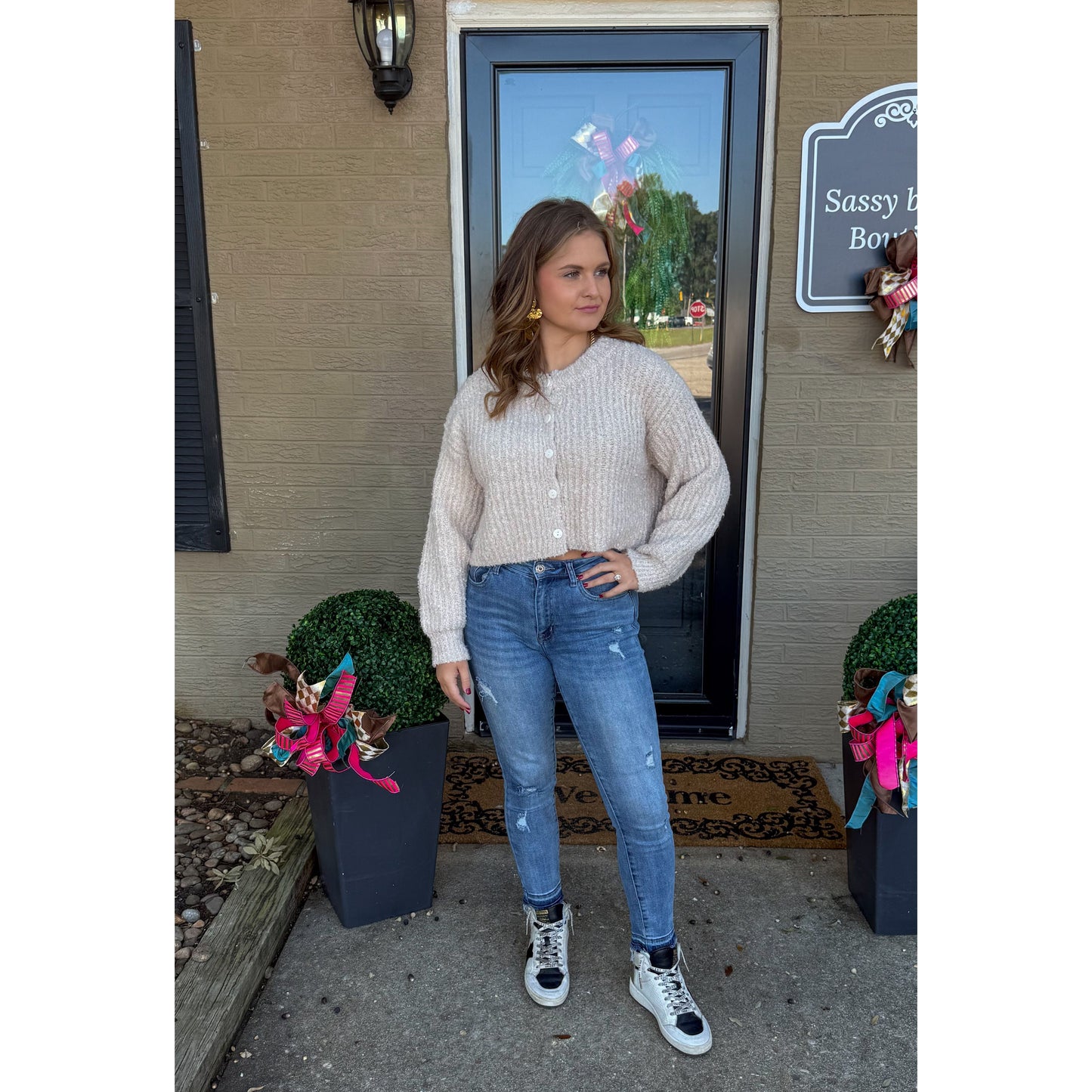 Fuzzy Cardigan, Taupe