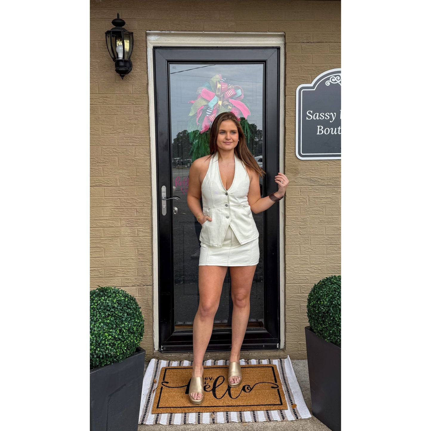 Clara Denim Skirt Set, White