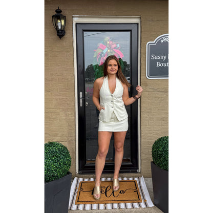 Clara Denim Skirt Set, White