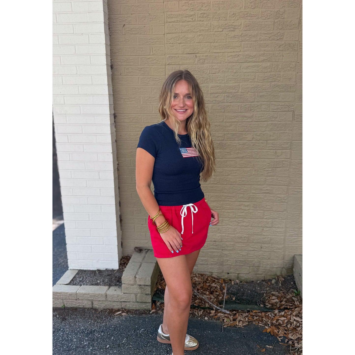 American Flag Babydoll Tee, Navy