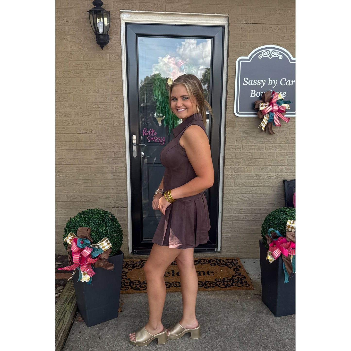 Annie Suede Mini Dress, Chocolate