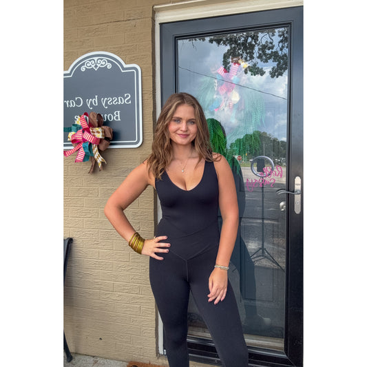 Ribbed V Neck Bodysuit, Black