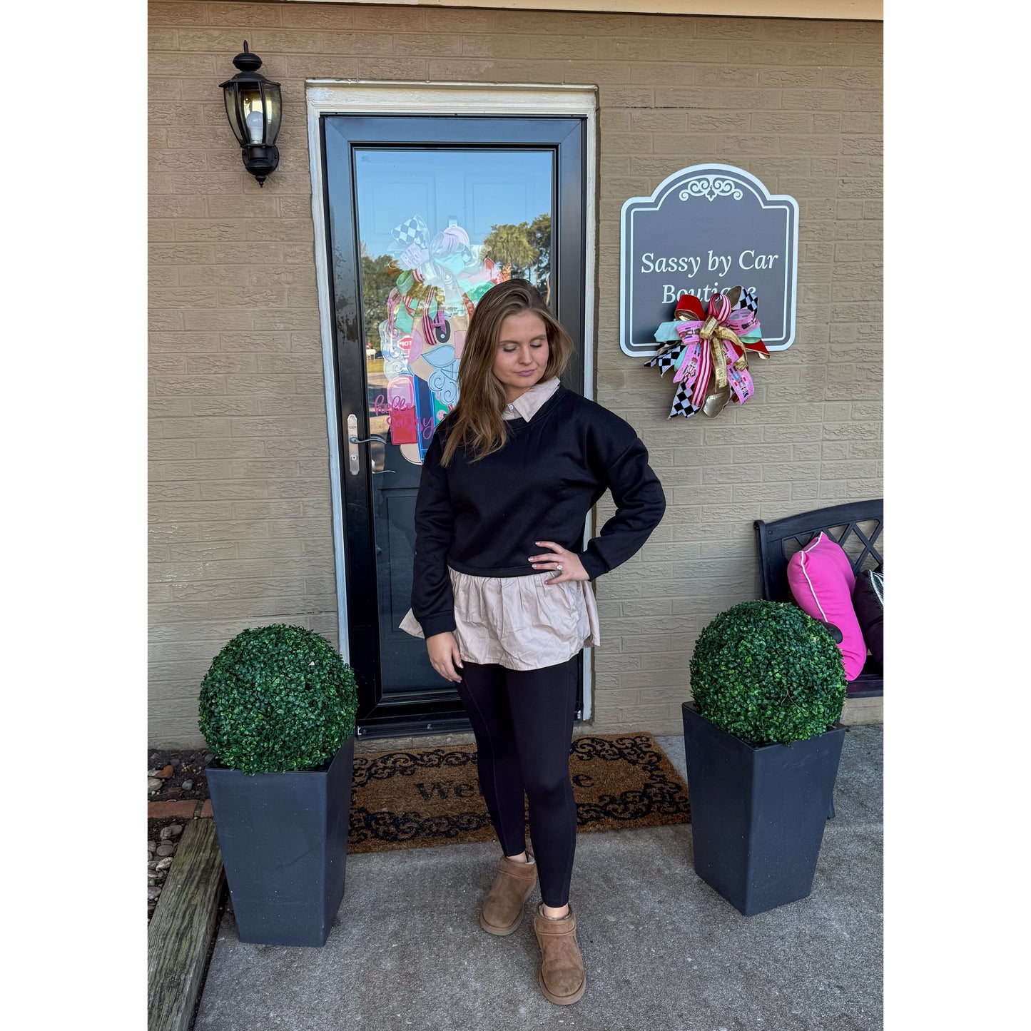 Selena Top, Black/Taupe