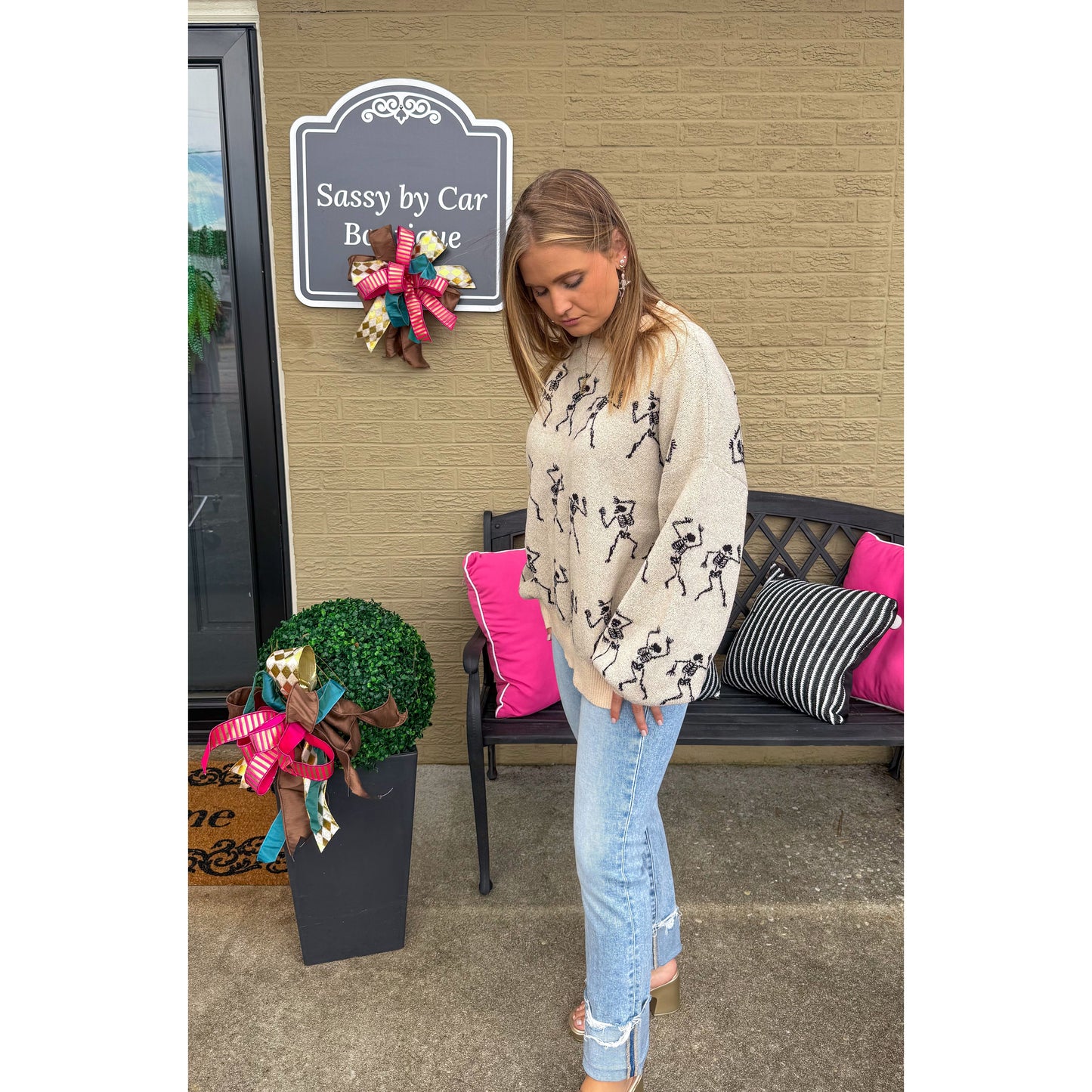 Dancing Mummies Sweater, Ivory/Black