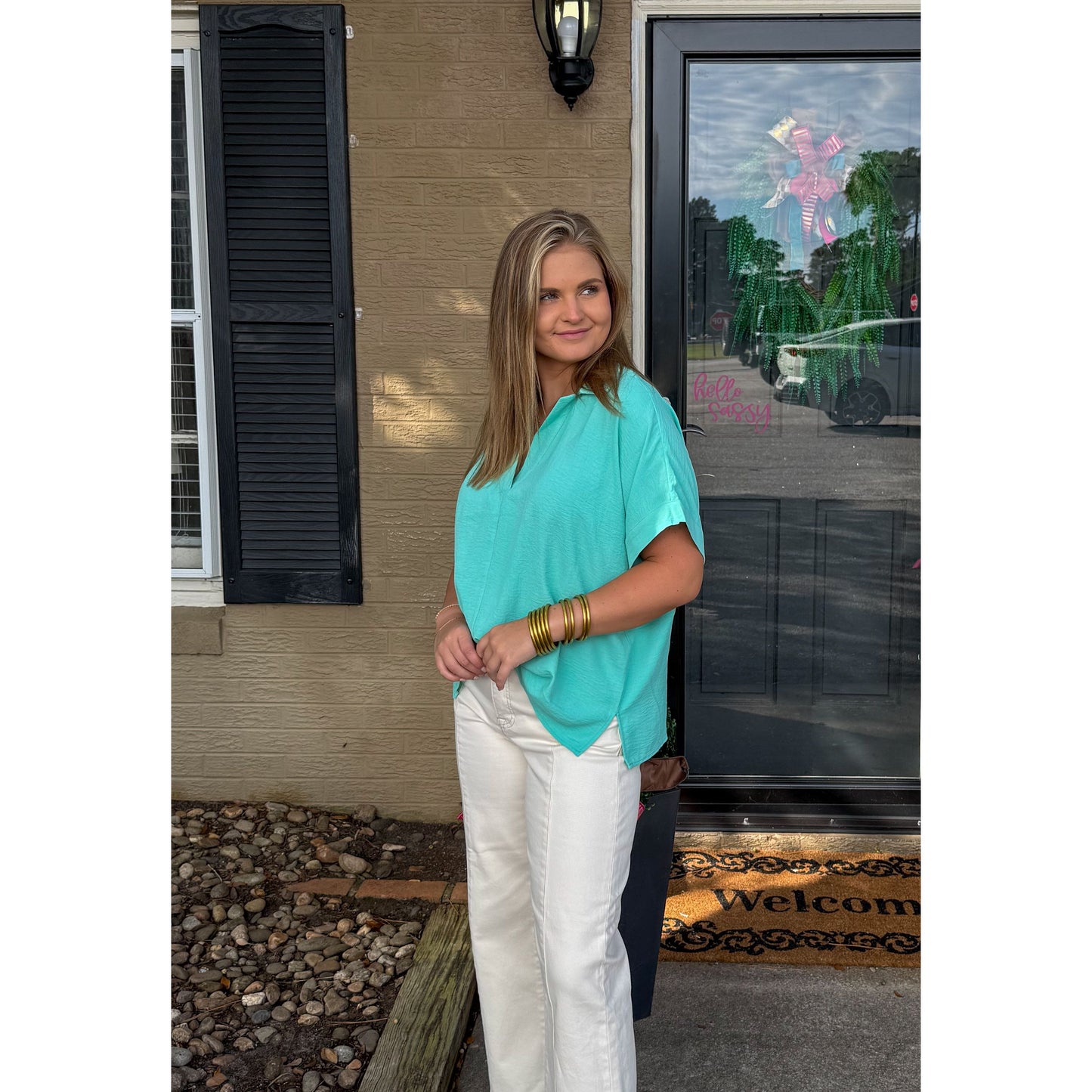 Julianna V-Neck/Collar Top, Mint