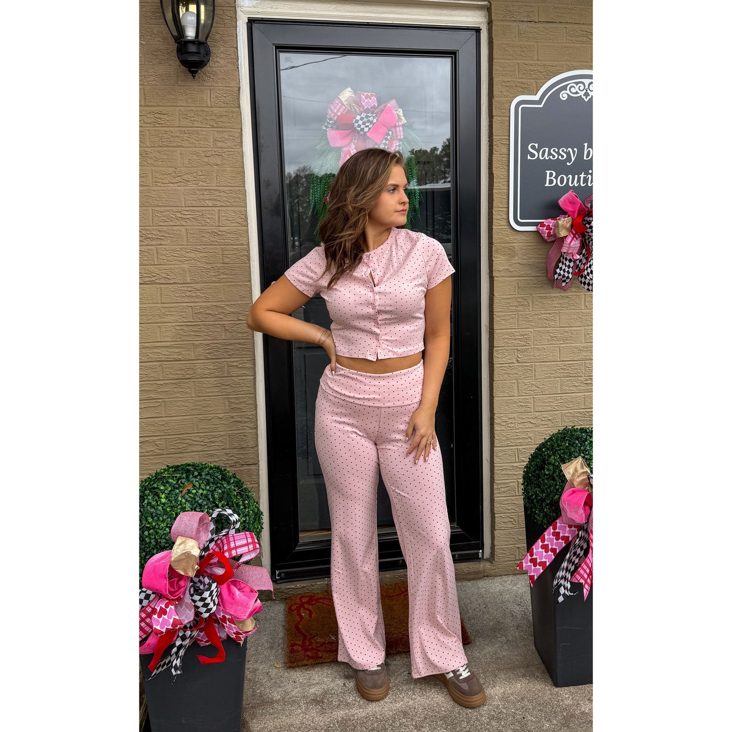 Marlowe Polka Dot Set, Pink/Brown