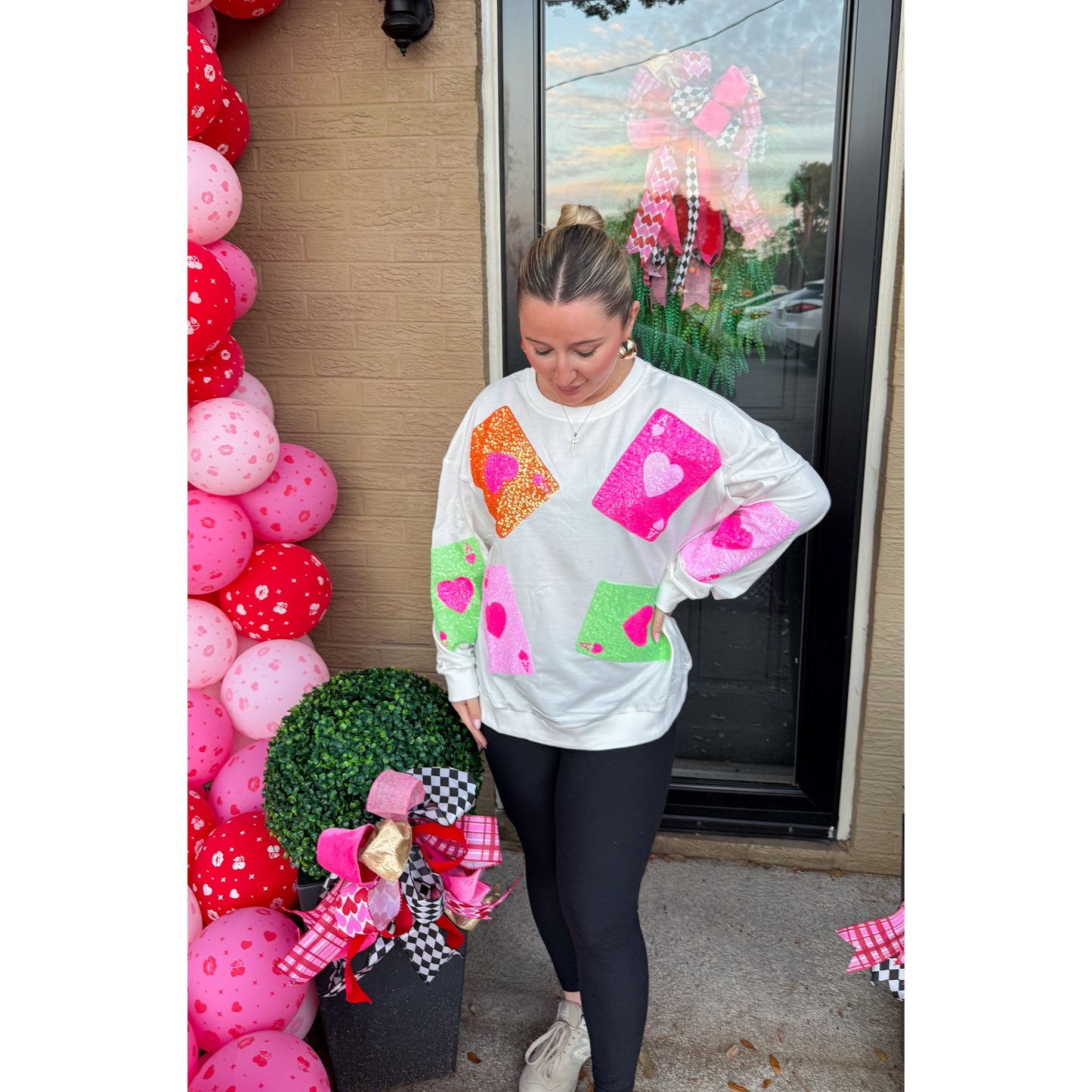 Ace of Hearts Sequin Top, White Multi