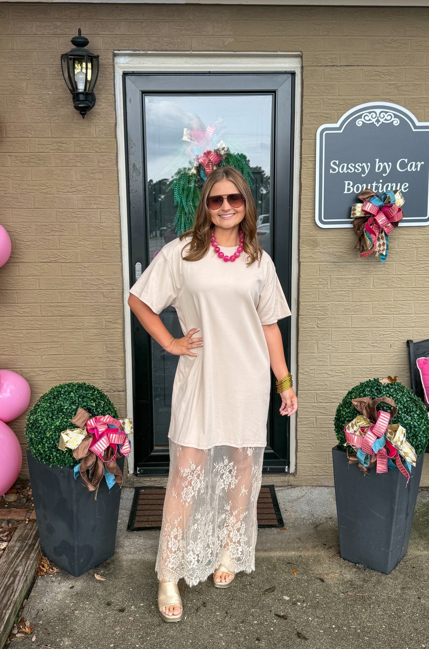 Blake T-Shirt Lace Maxi Dress, Taupe