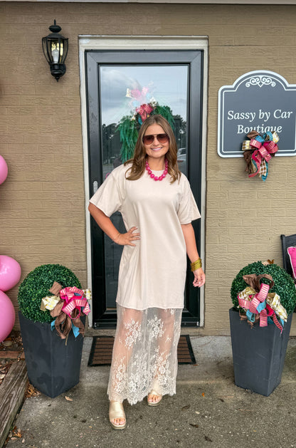 Blake T-Shirt Lace Maxi Dress, Taupe