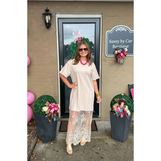 Blake T-Shirt Lace Maxi Dress, Taupe