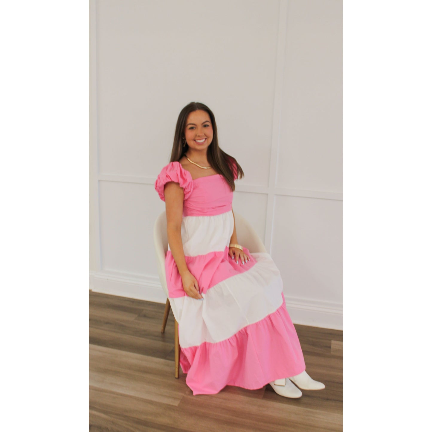 Monroe Midi Dress, Pink/White
