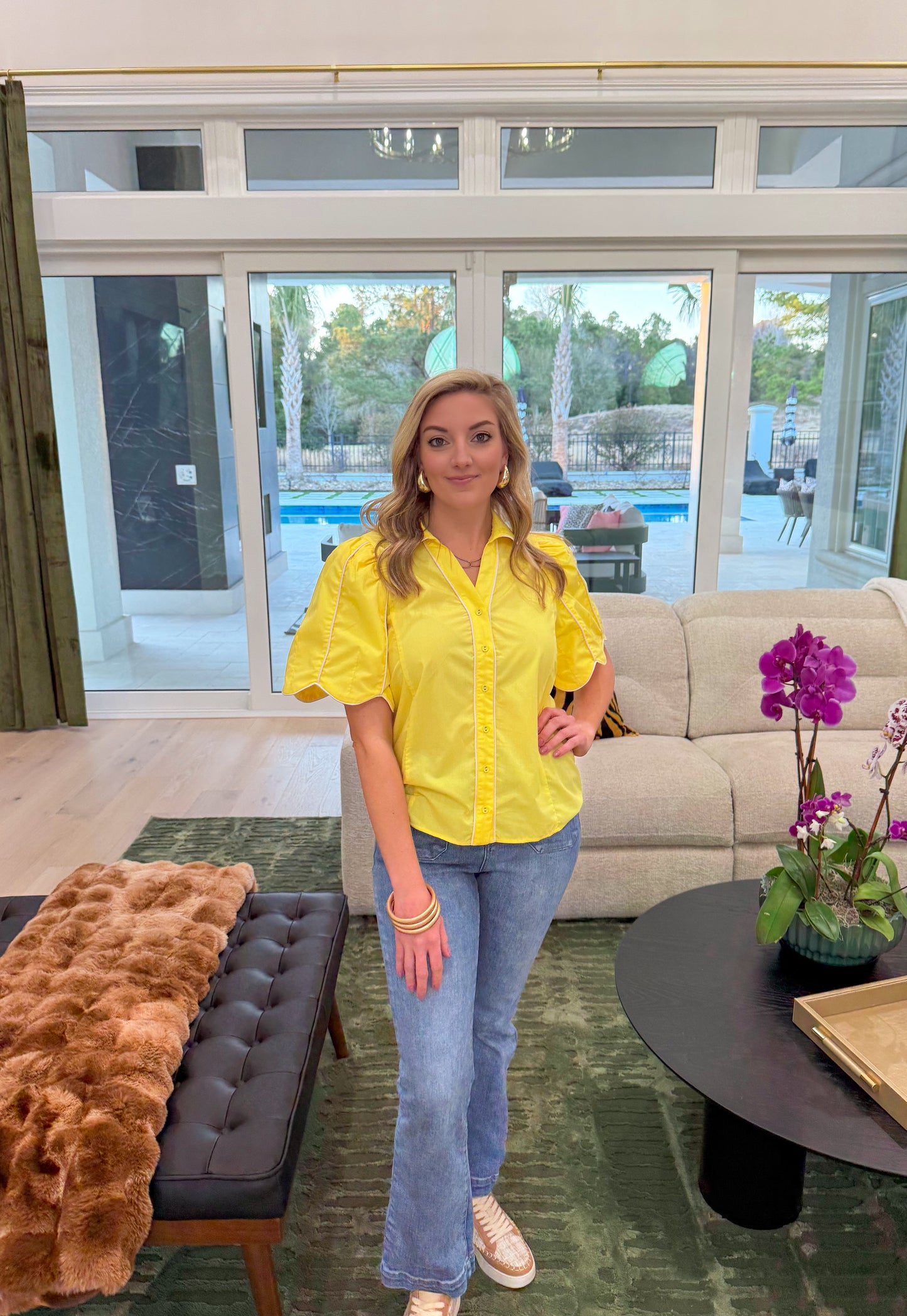 Bridget Scallop Blouse, Lemon