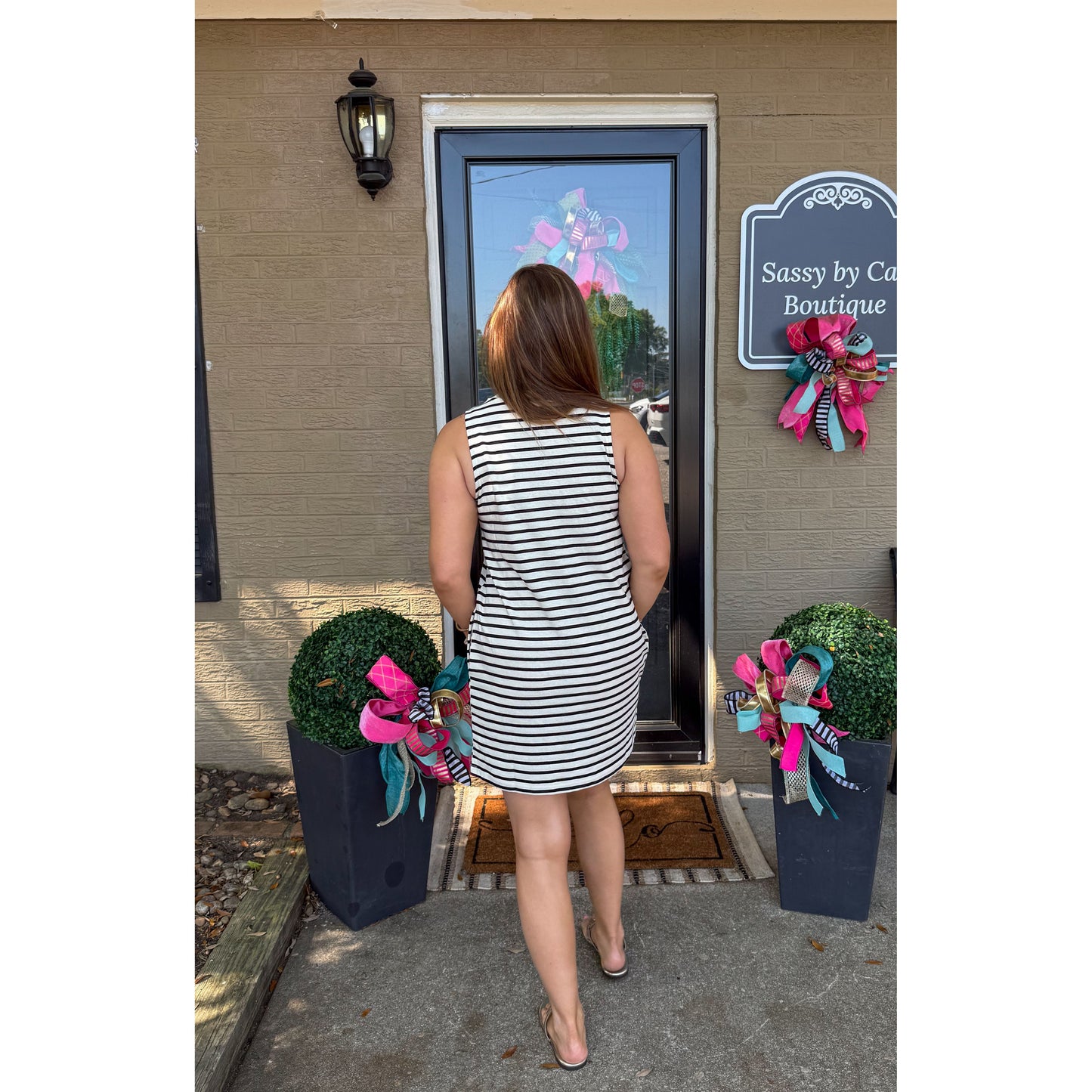 Eloise Stripe Mini Dress, Black/Ivory