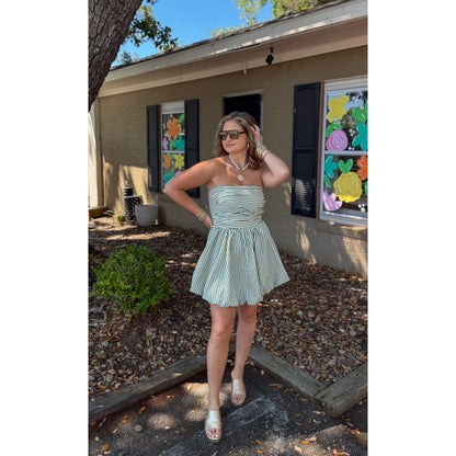 Sally Stripe Mini Dress, Cream/Green